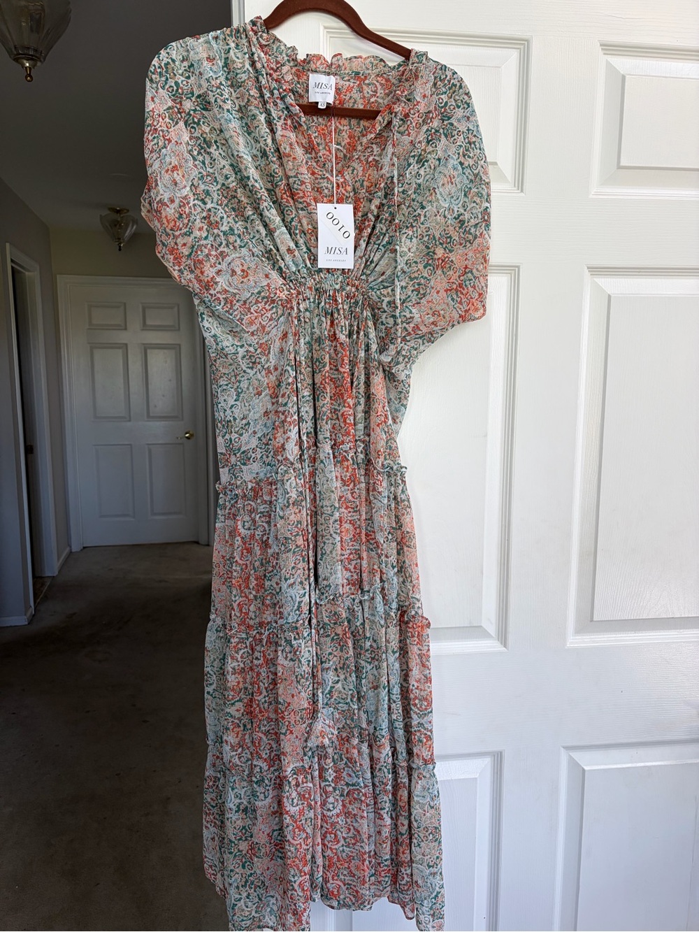 Misa Los Angeles Green and Coral Floral Maxi Dress